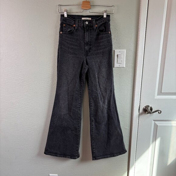 Levi’s Ribcage Bell High Rise Flare Jeans Black Size 26 - Picture 1 of 10